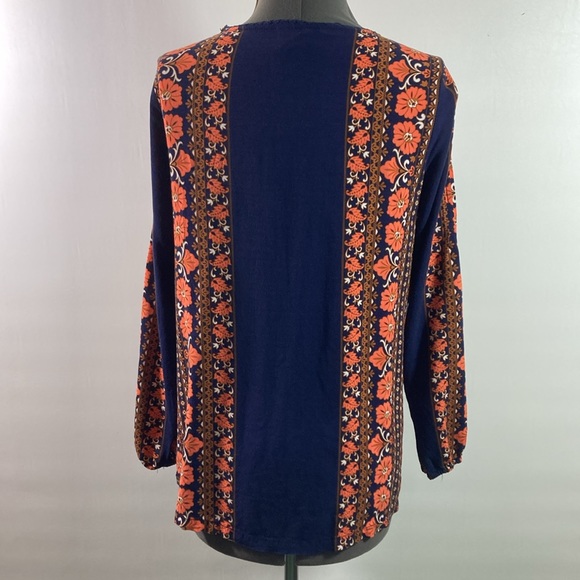 Matilda Jane Top/Blouse Women Size S Orange Floral w Navy inserts Elastic Sleeve - Picture 6 of 10